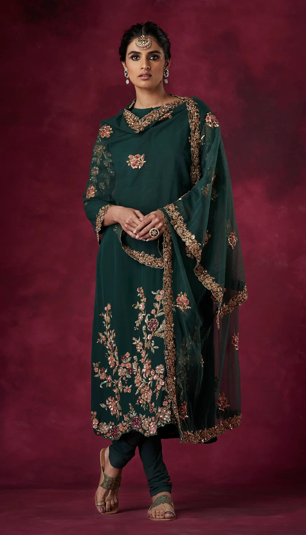 An Emerald Green Crepe Silk Classic Dress