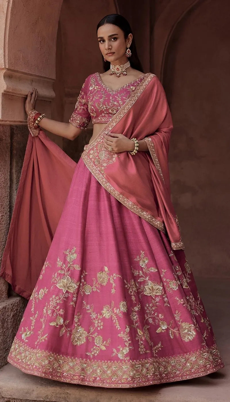 A Vintage Rose Raw silk Lehenga Set