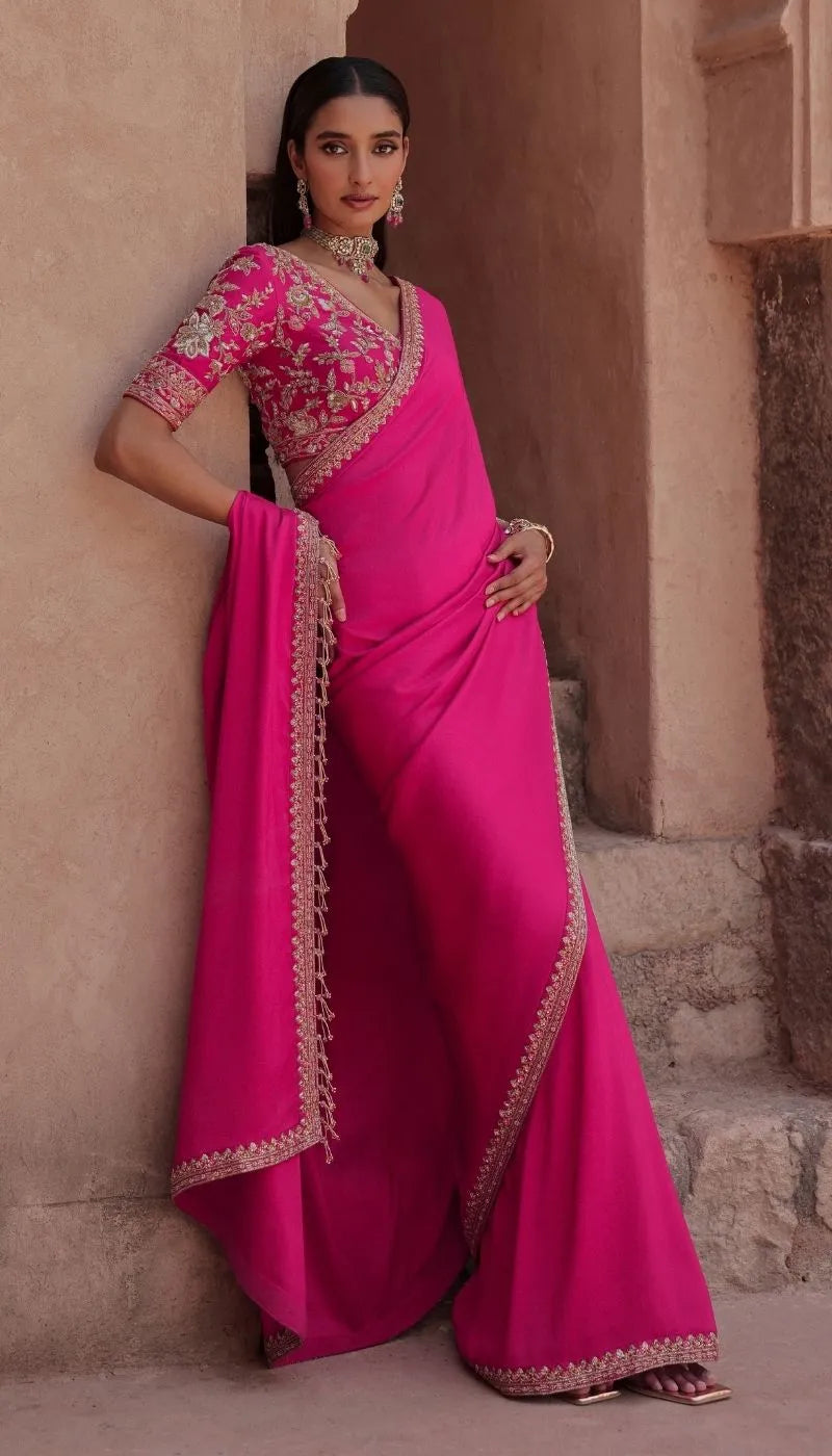 A Rani Pink Silk Dupion Saree