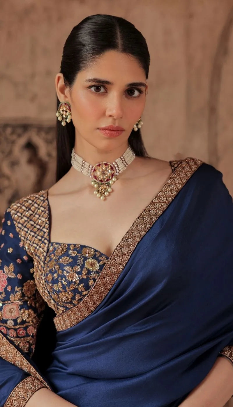 A Royal Blue Silk Dupion Saree