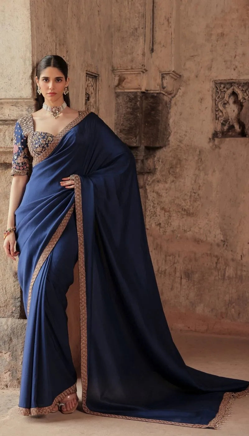A Royal Blue Silk Dupion Saree