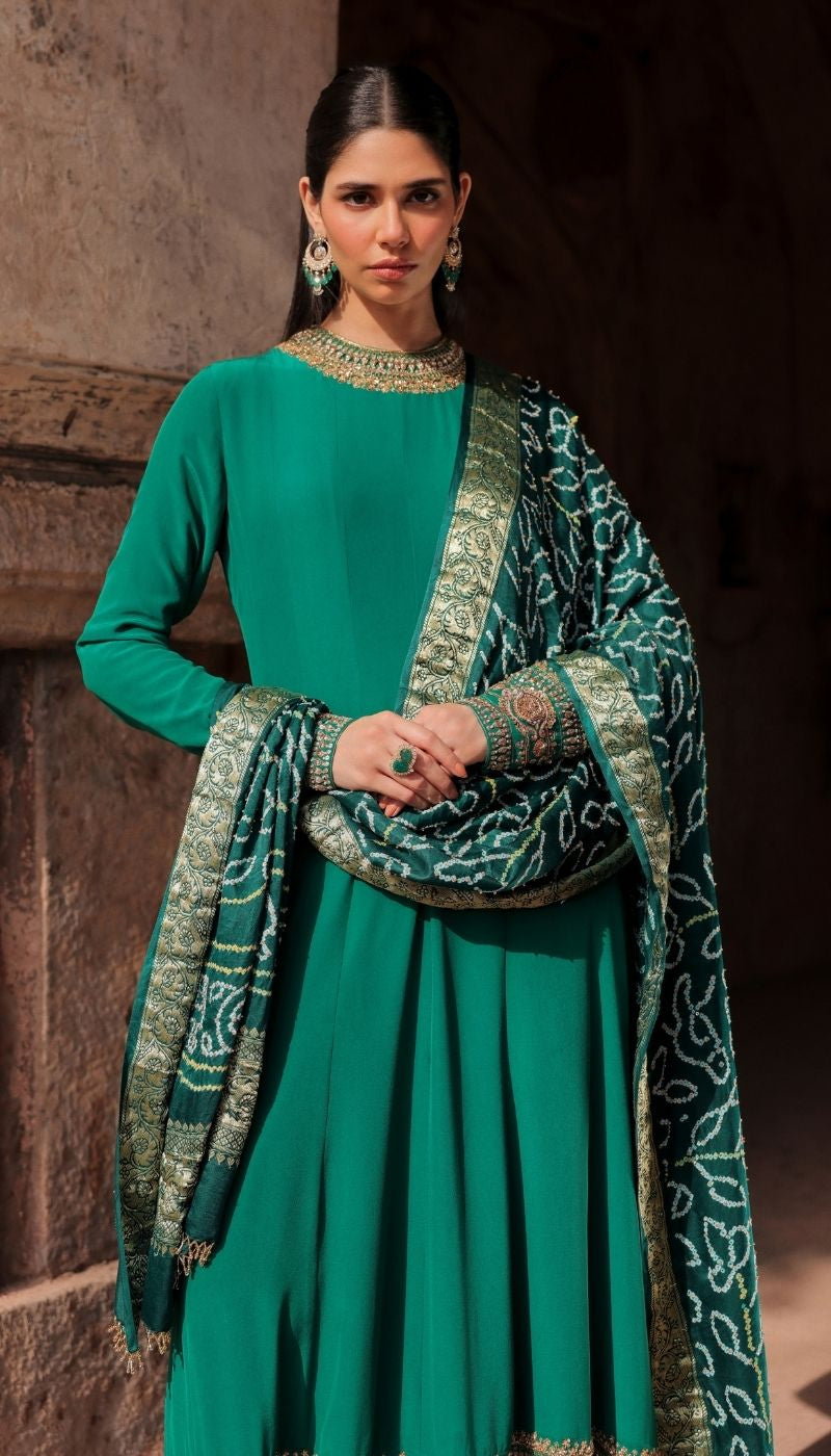 Emerald Green Crepe Silk Kalidaar Kurta Set