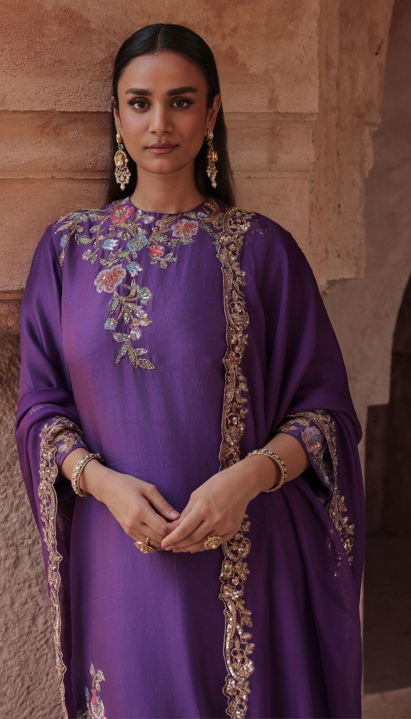 A Deep Purple Silk Dupion Kurta Set