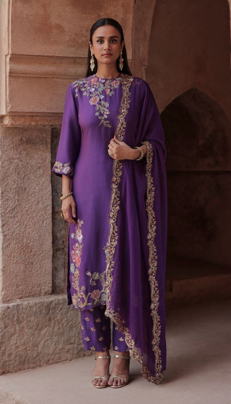 A Deep Purple Silk Dupion Kurta Set