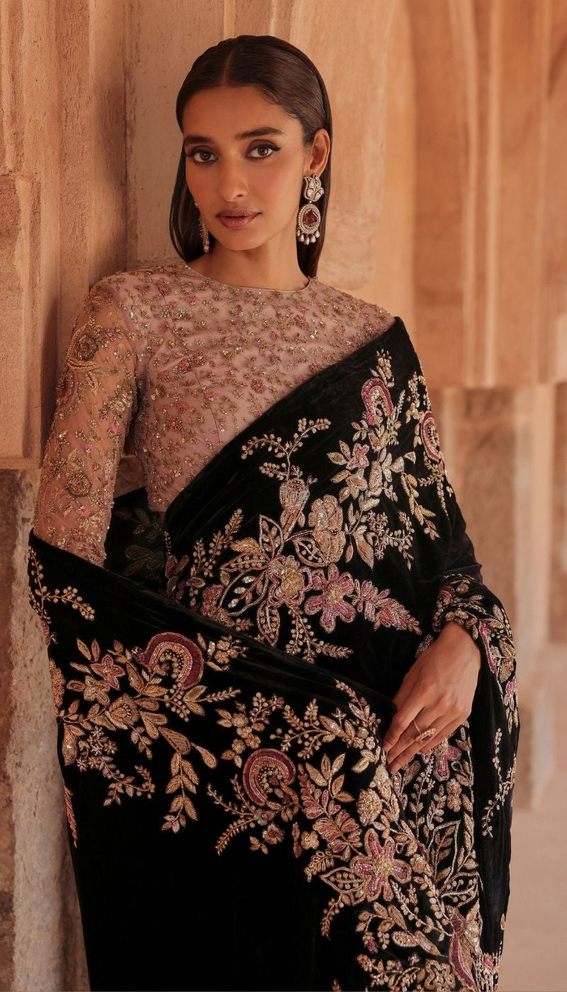 An Elegant Black Velvet Saree