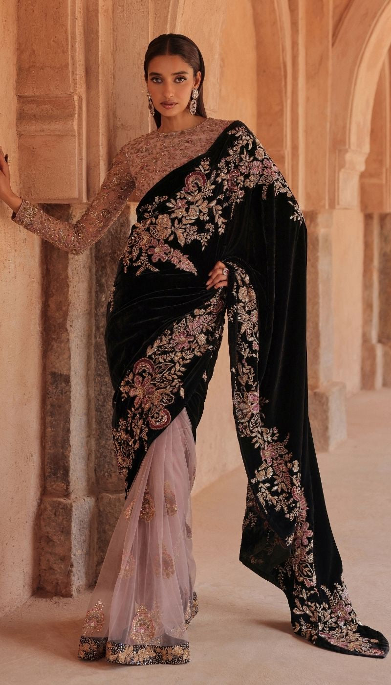An Elegant Black Velvet Saree