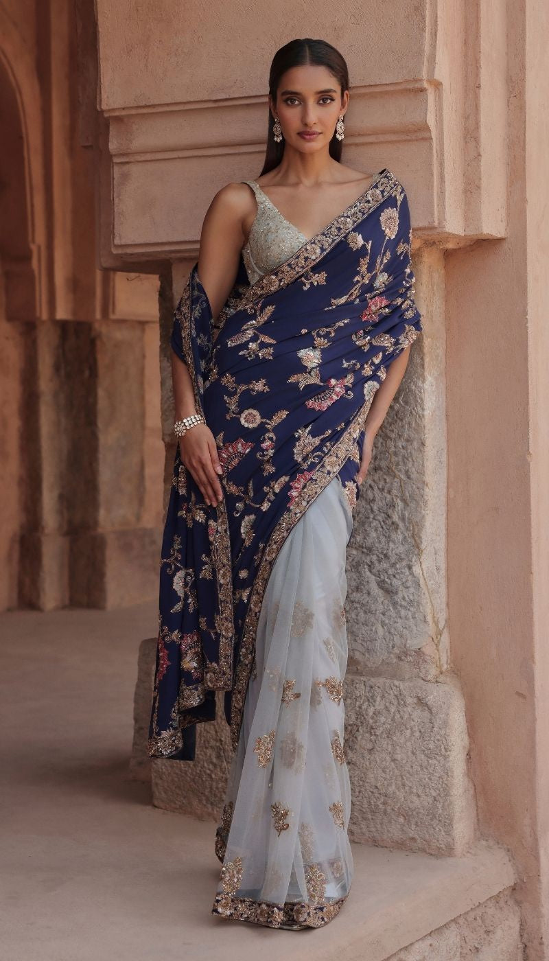 A Midnight Blue Crepe Silk Saree