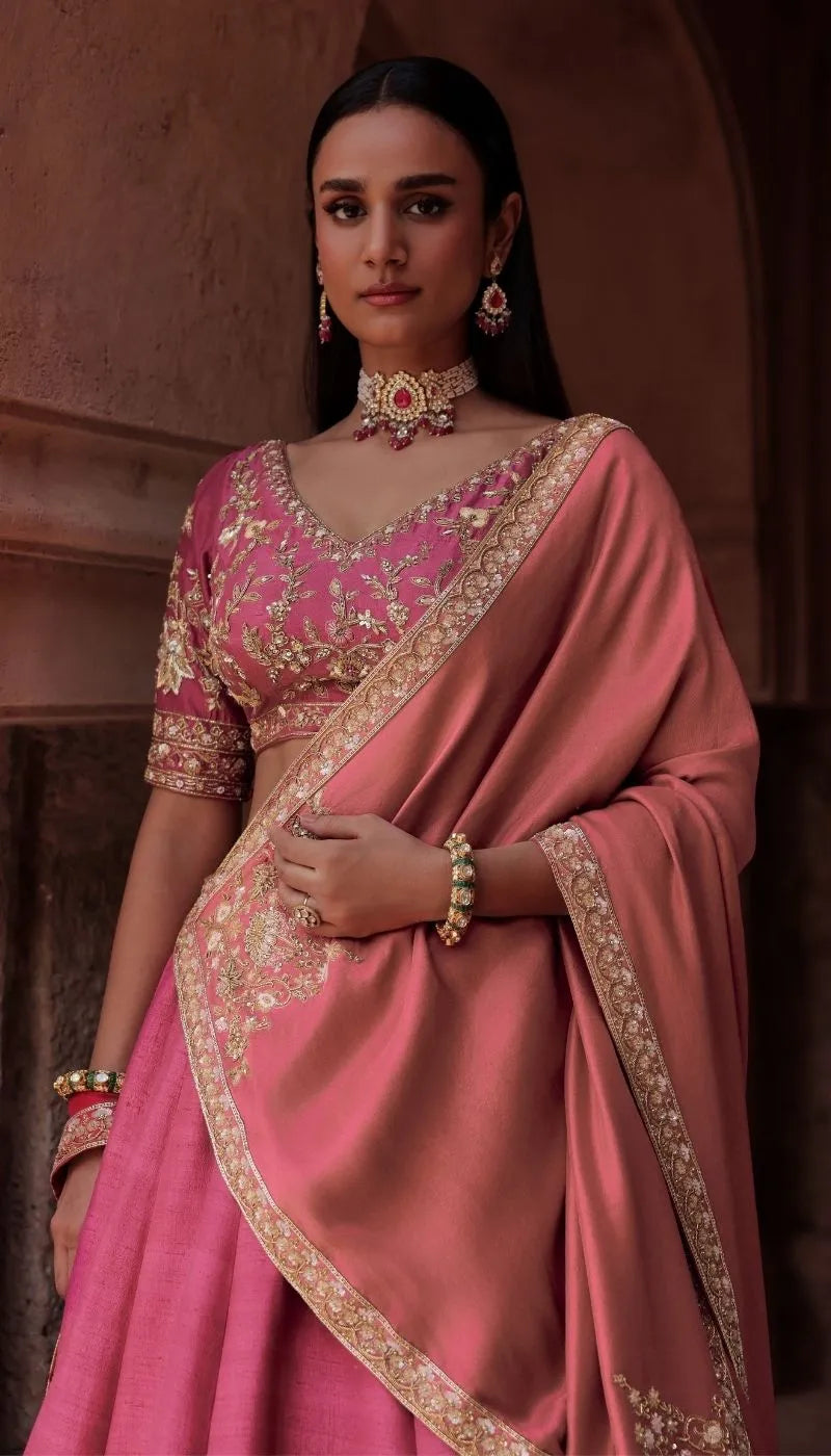 A Vintage Rose Raw silk Lehenga Set