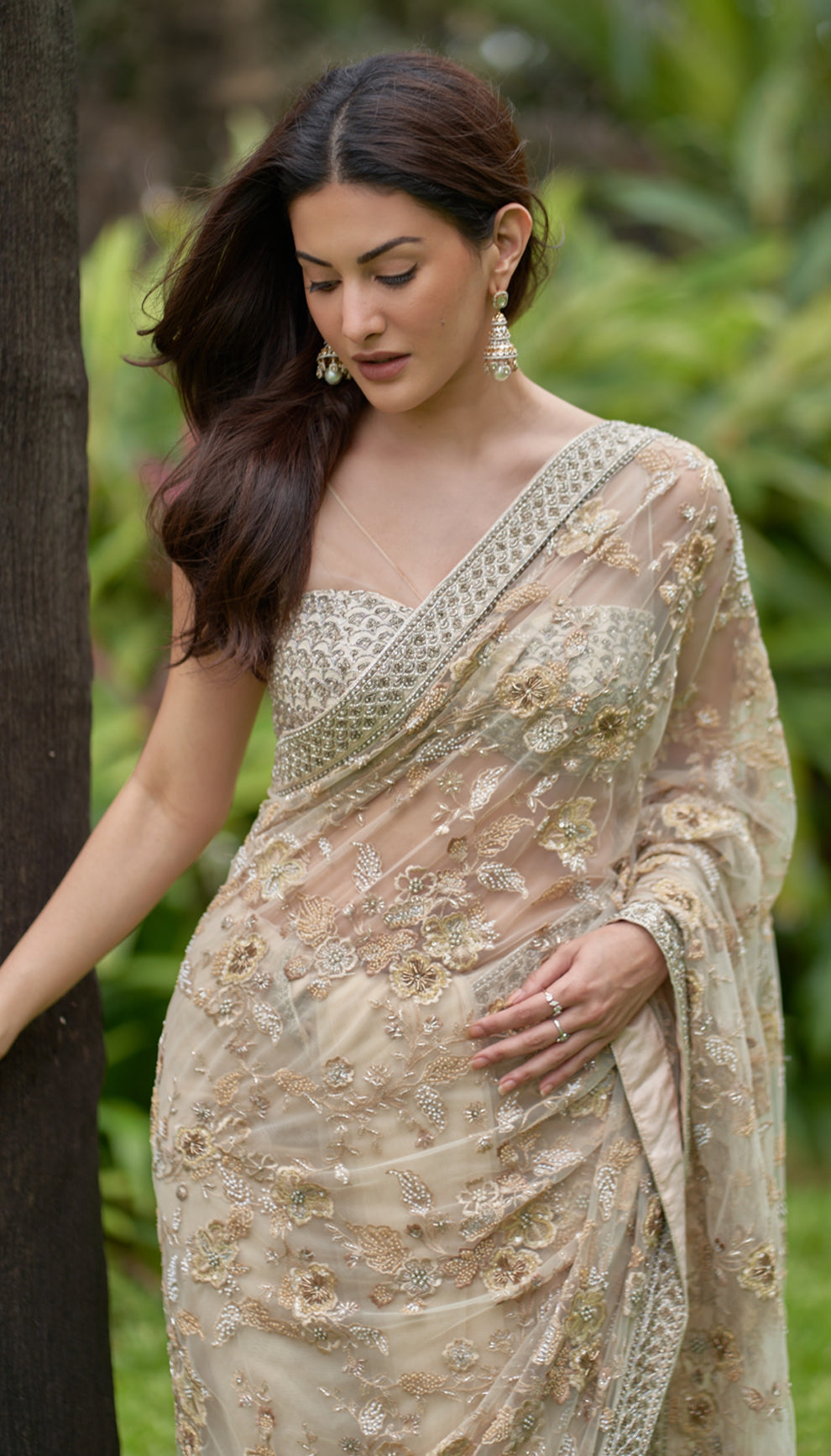 Amyra Dastur in the Ivory Tulle Jaal Saree by Shyamal & Bhumika