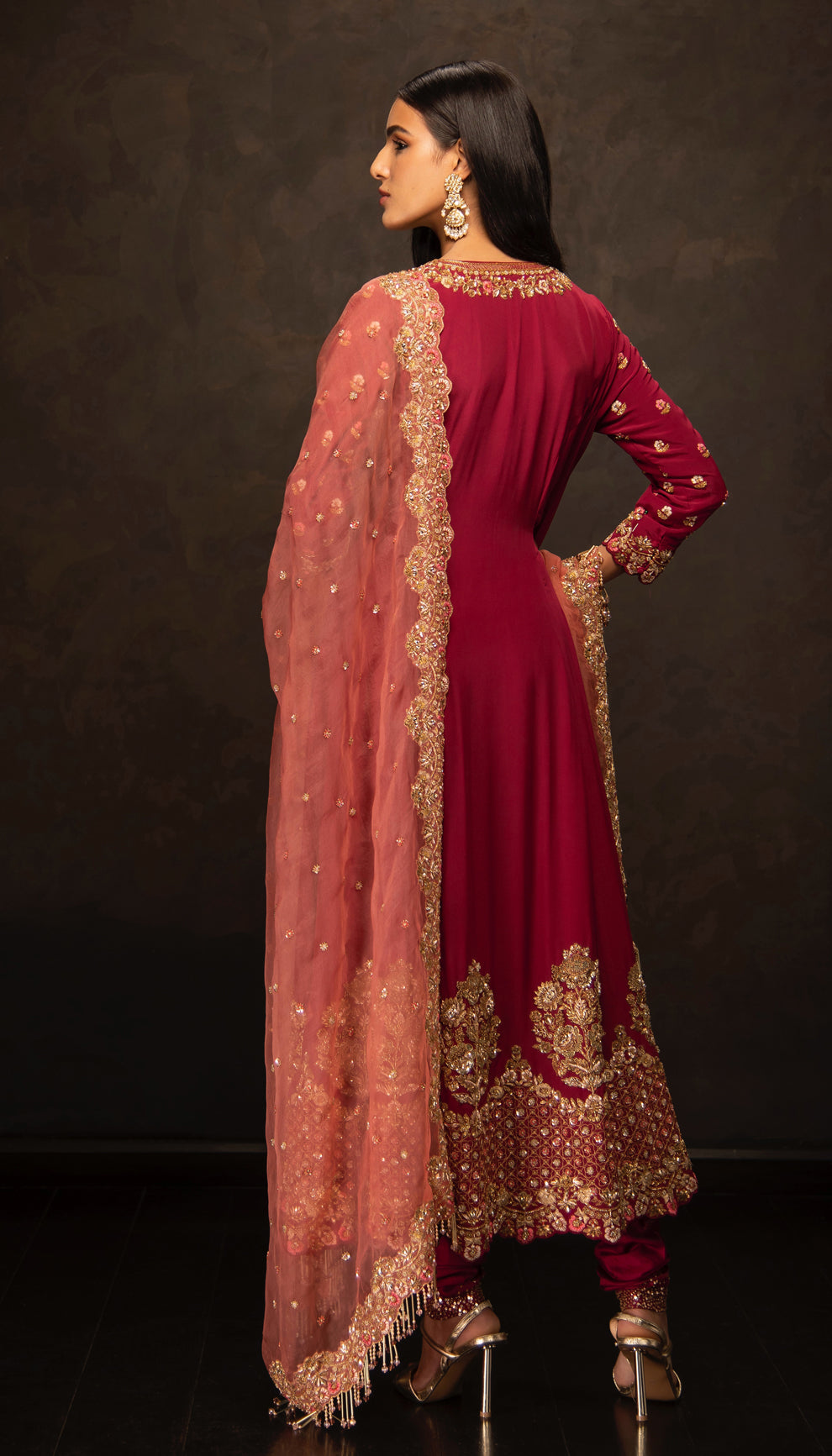 The Maroon Crepe Silk Kalidaar