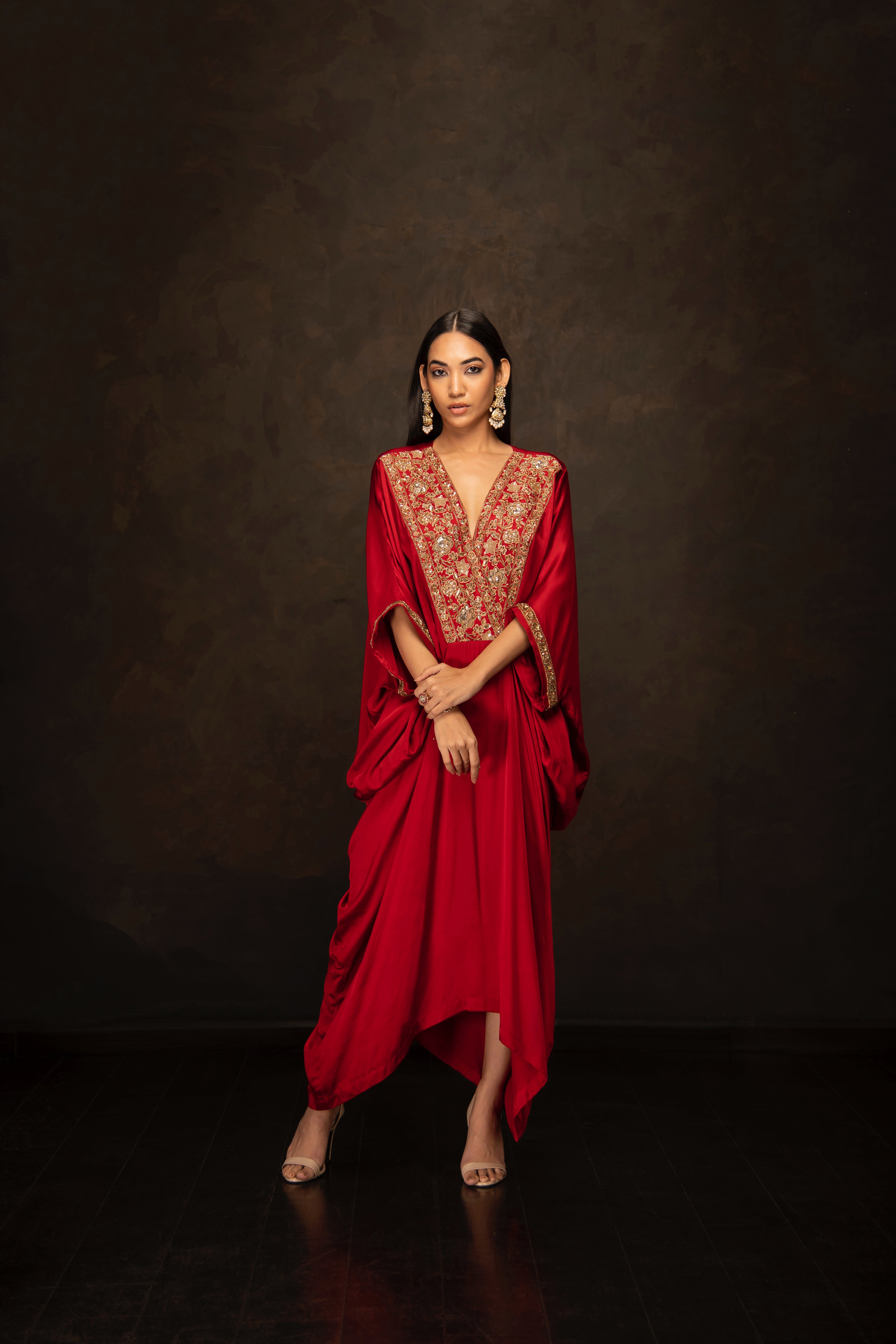 The Rich Red Viscose Satin Kaftan