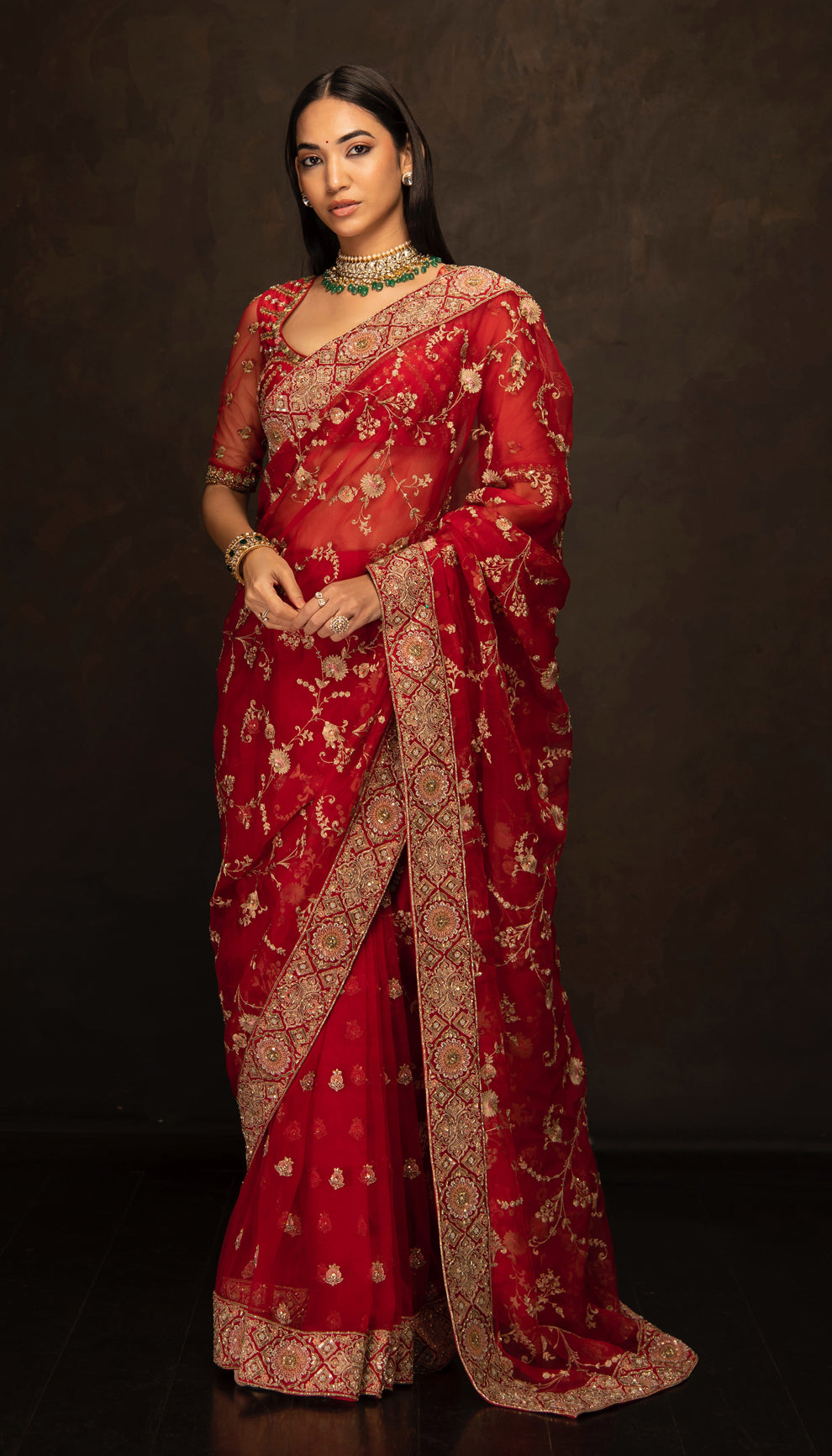 The Crimson Red Embroidered Saree