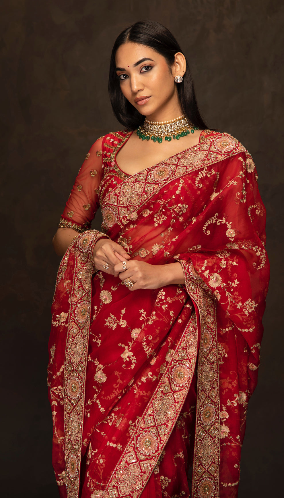 The Crimson Red Embroidered Saree
