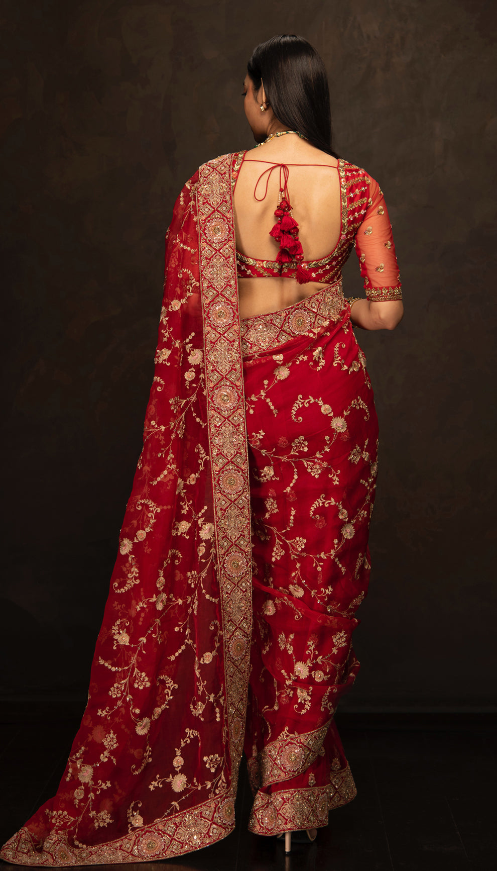 The Crimson Red Embroidered Saree