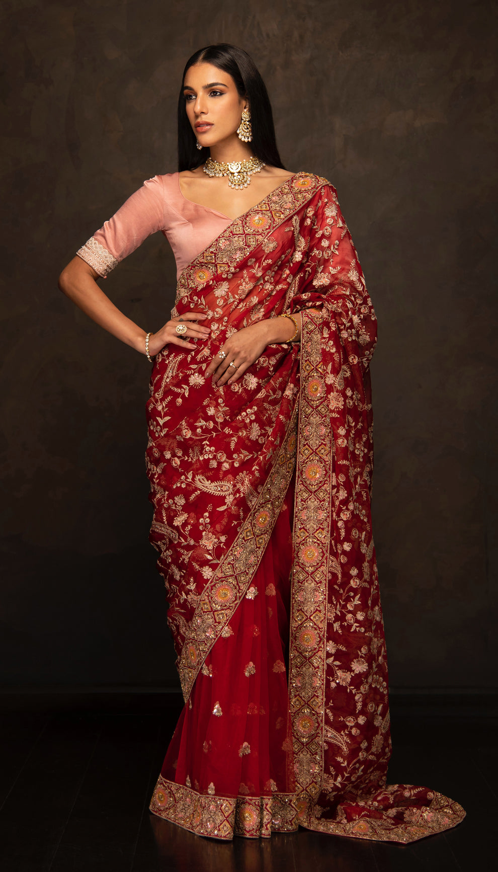 The Red Silk Organza Saree