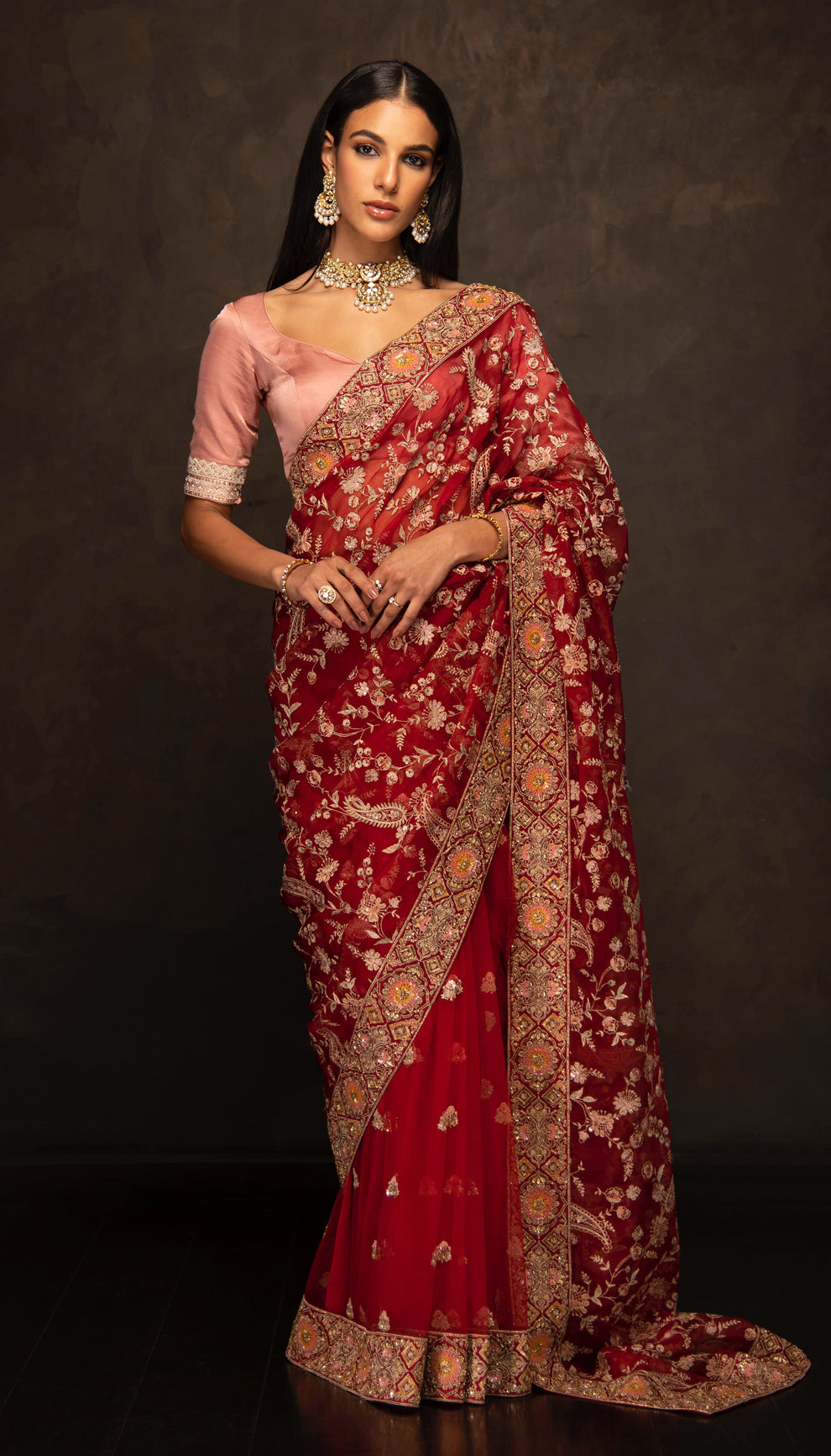 The Red Silk Organza Saree