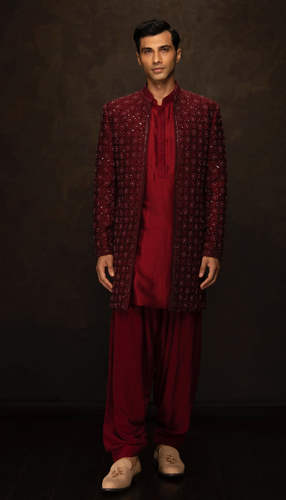 The Deep Wine Raw Silk Long Jacket