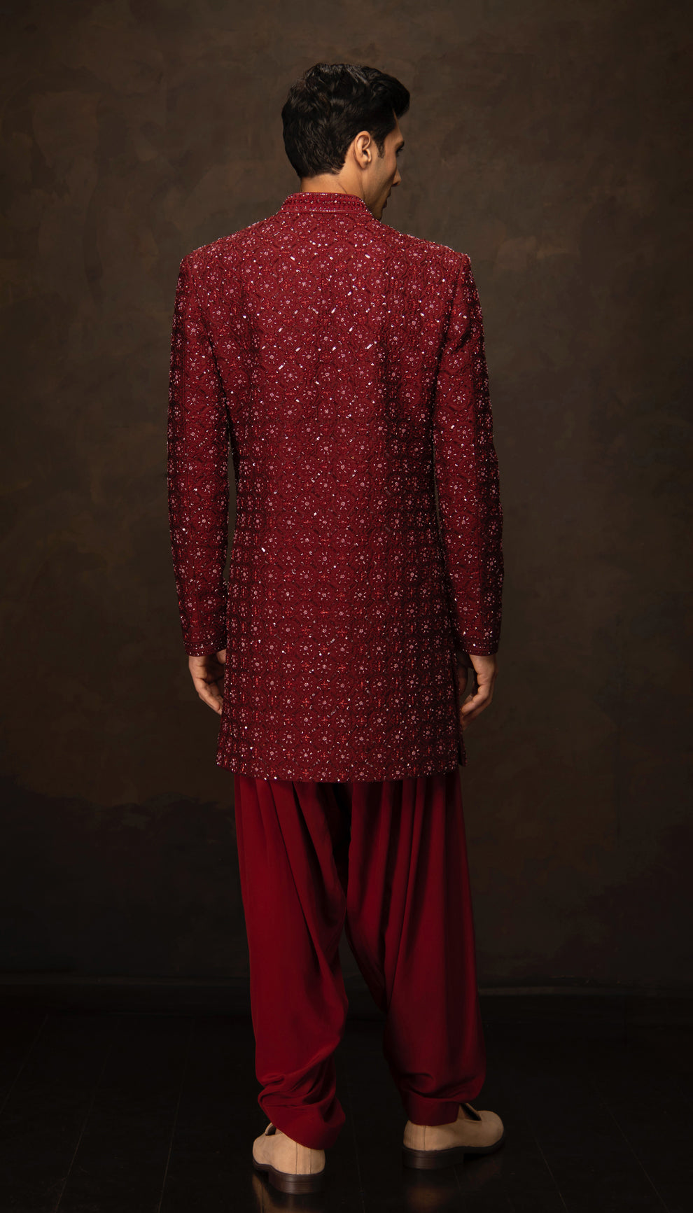 The Deep Wine Raw Silk Long Jacket