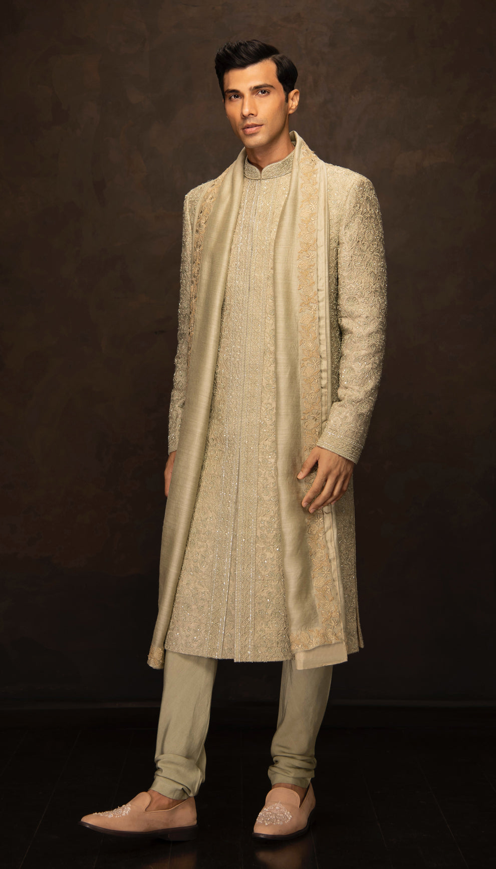 The Fennel Green Embroidered Sherwani