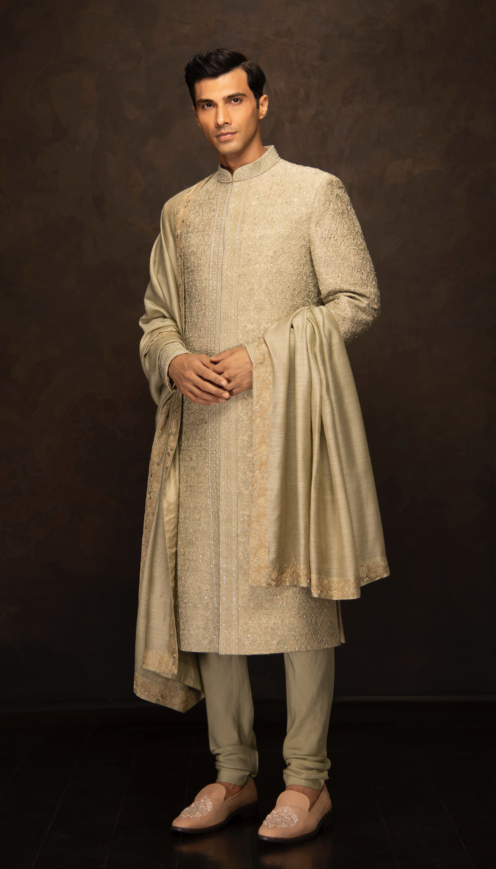 The Fennel Green Embroidered Sherwani