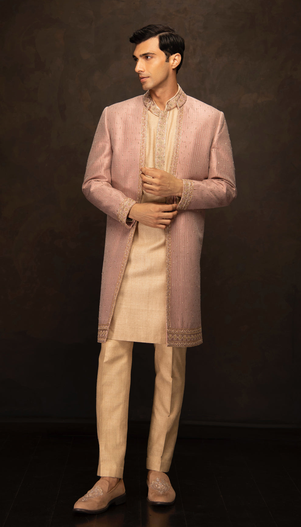 The Blush Pink Raw Silk Sherwani