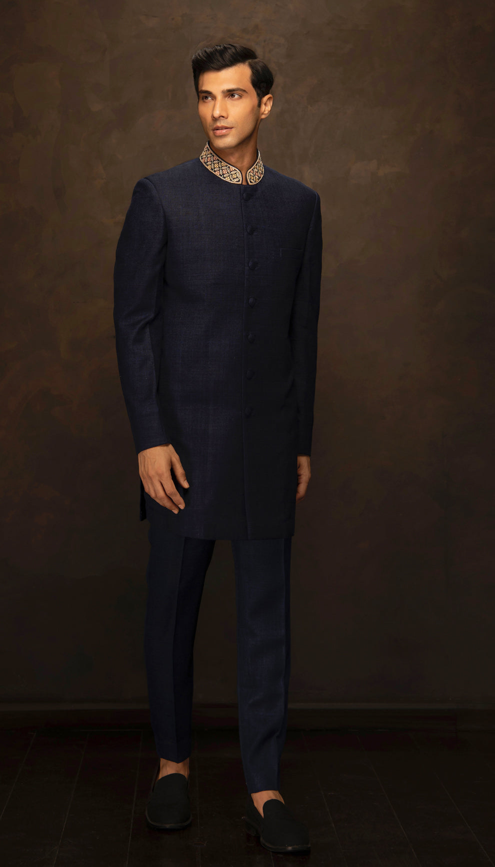 The Classic Black Matka Silk Sherwani