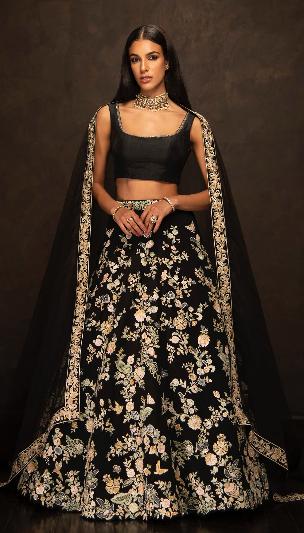 The Black Resham Embroidered Lehenga