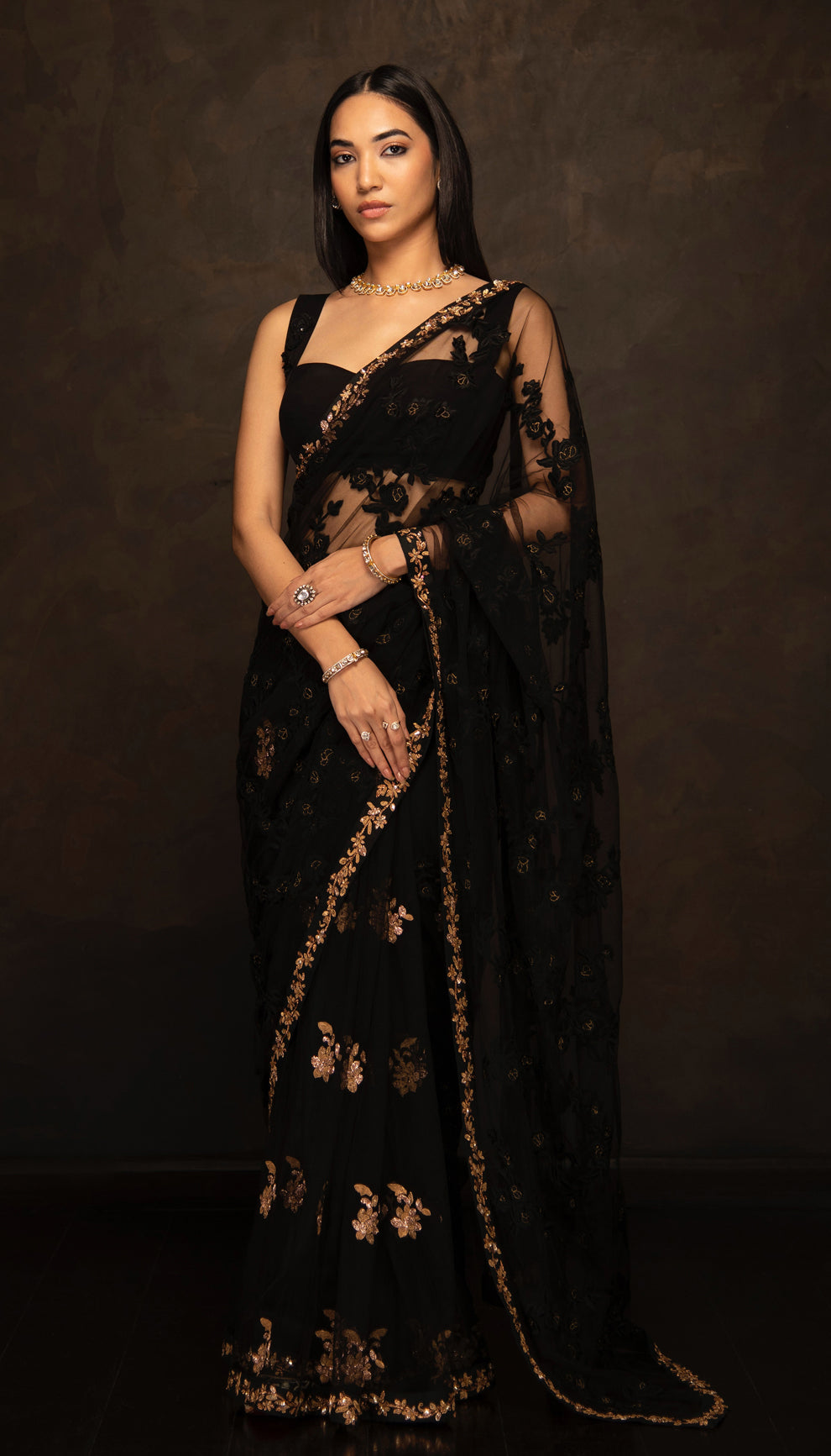 The Black Tulle Saree