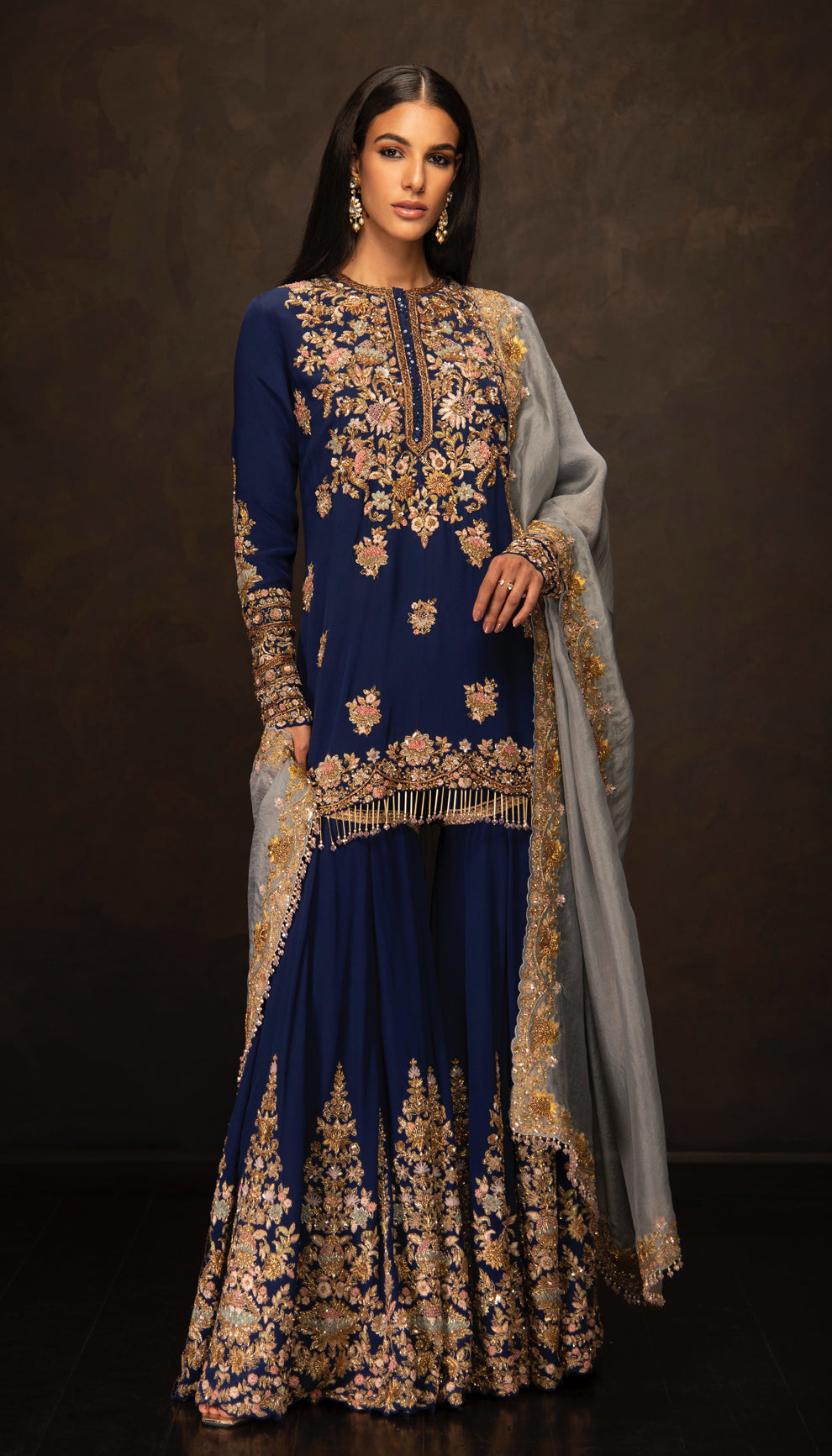 The Midnight Blue Zardozi Embroidered Sharara Set