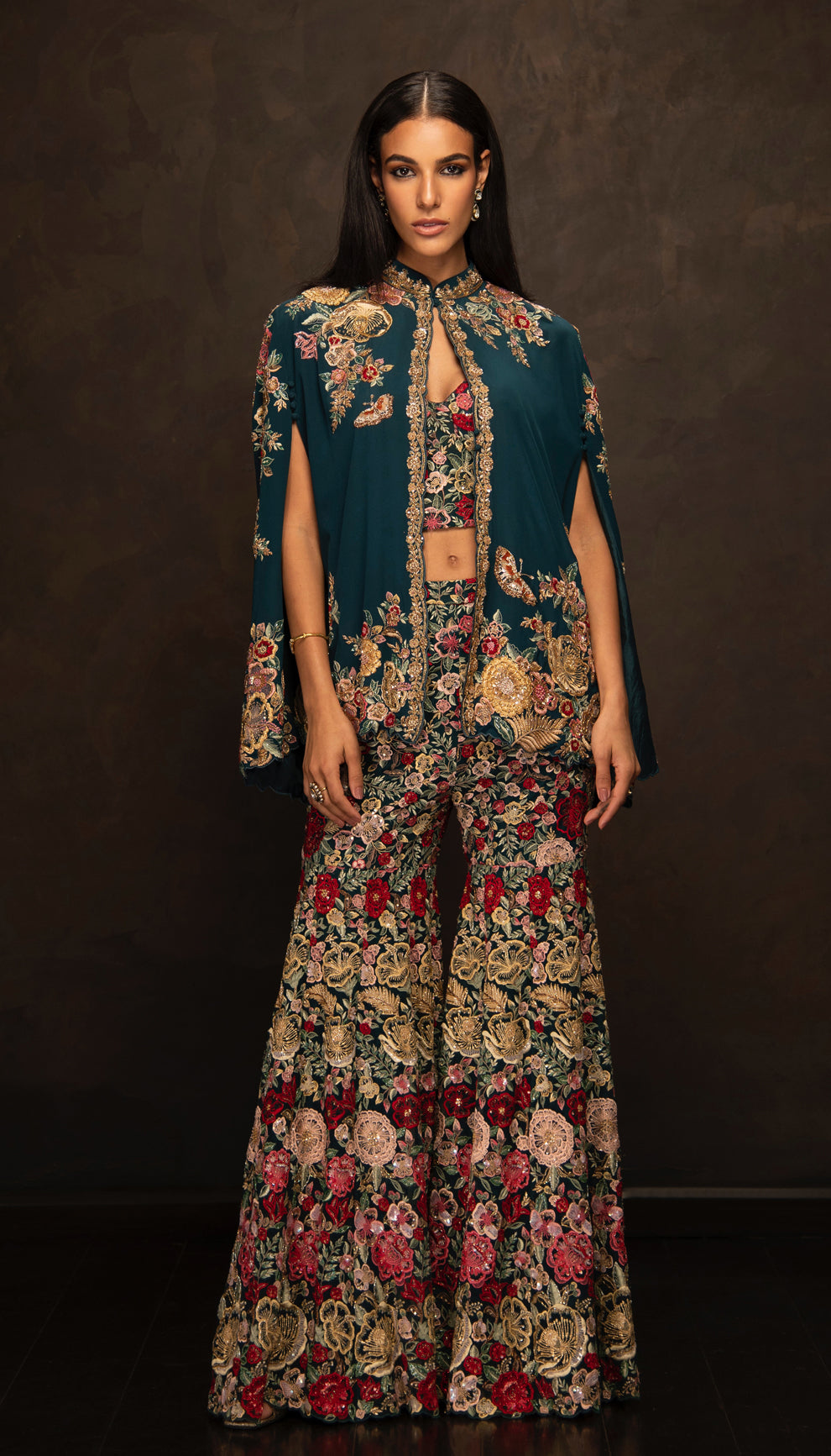 The Tropical Bloom Teal Sharara Set