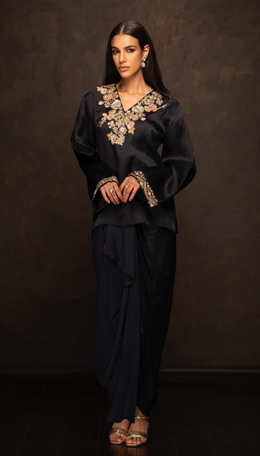 The Black Antique Gold Embroidered Co-ord Set