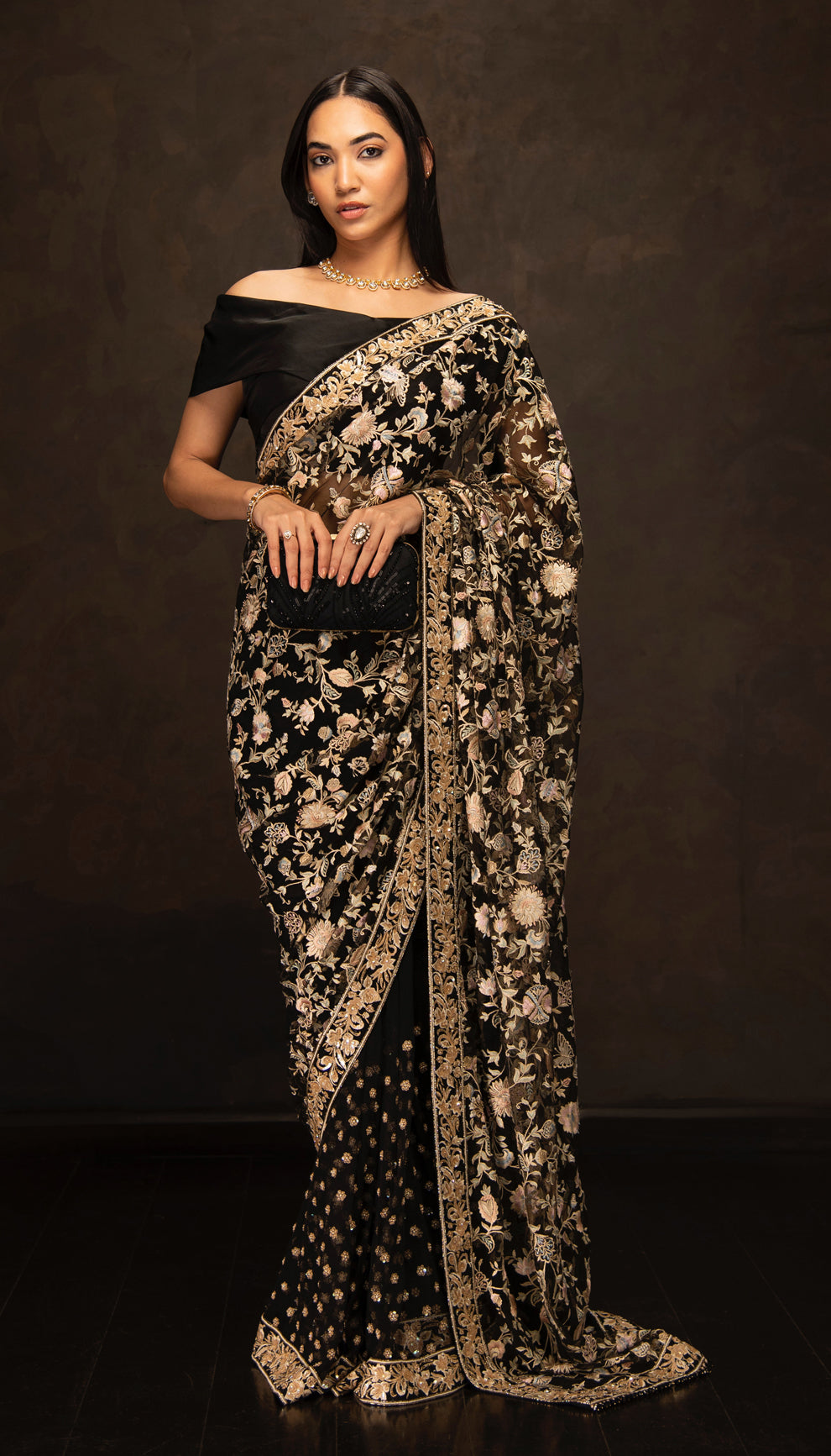 The Black Resham Embroidered Saree