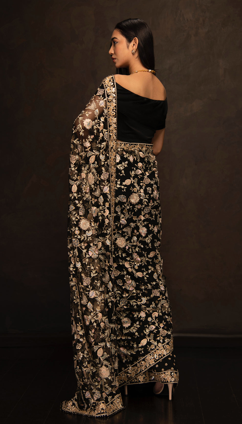 The Black Resham Embroidered Saree