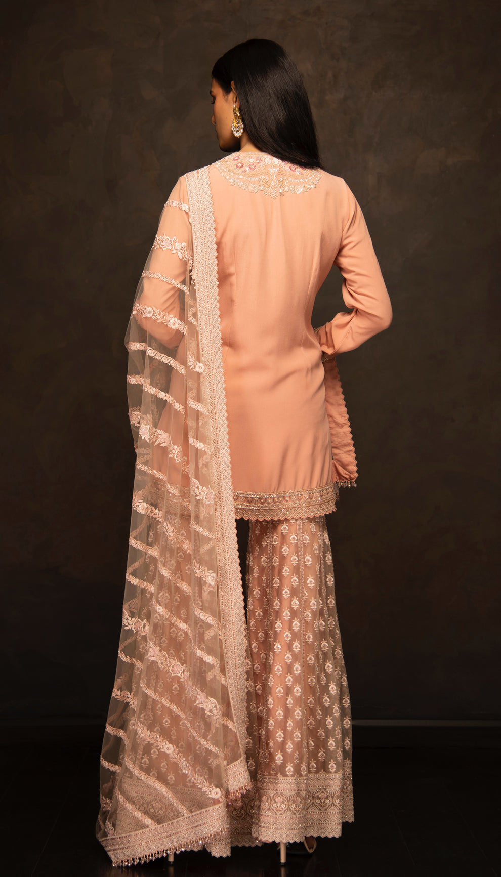 The Peach Blush Embroidered Sharara Set