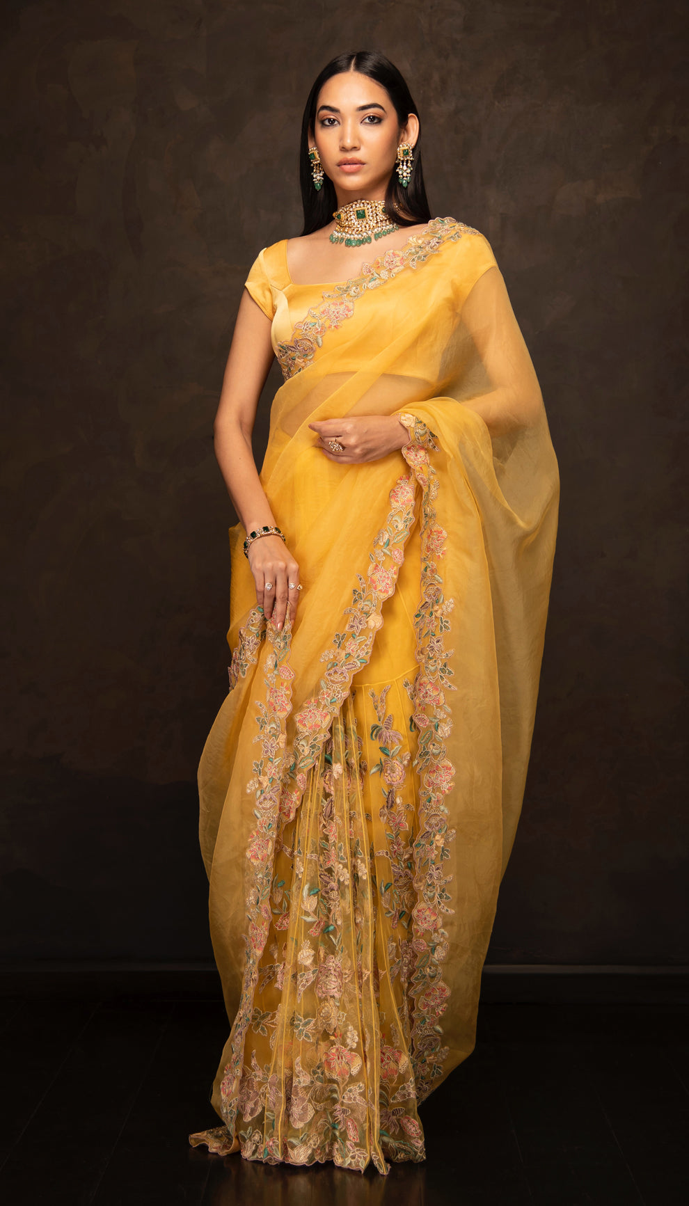 The Ochre Yellow Organza Saree