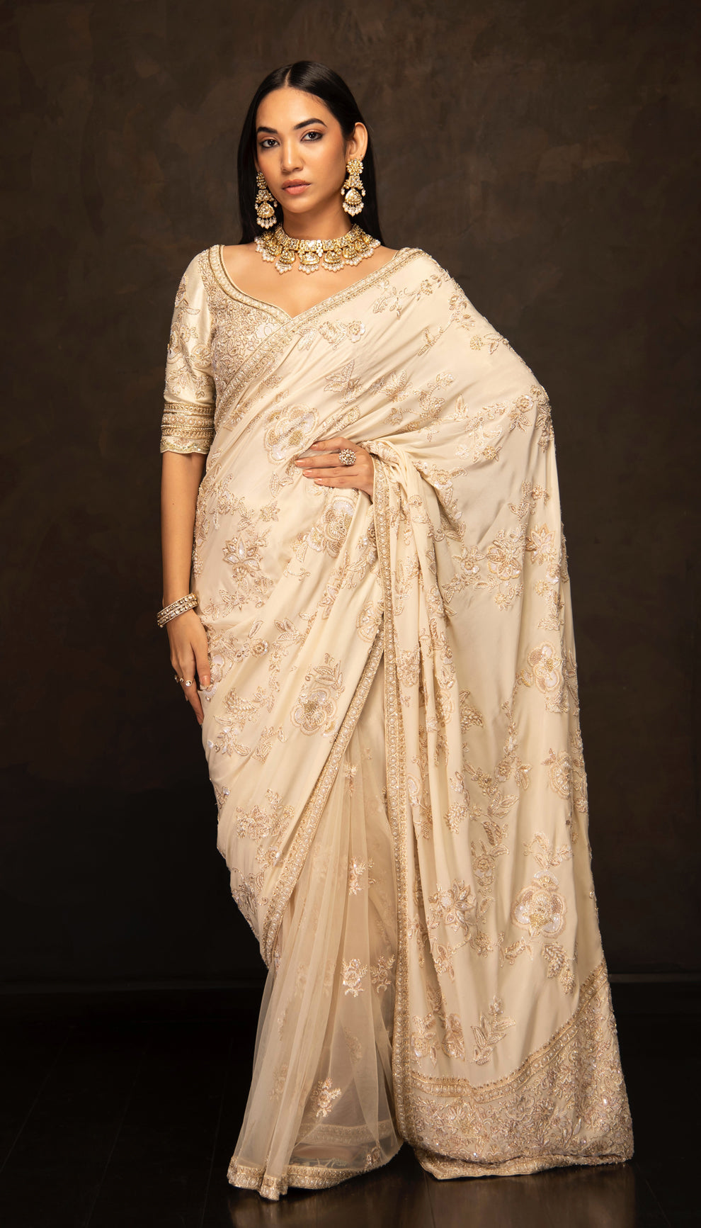 The Ivory Crepe Silk Saree