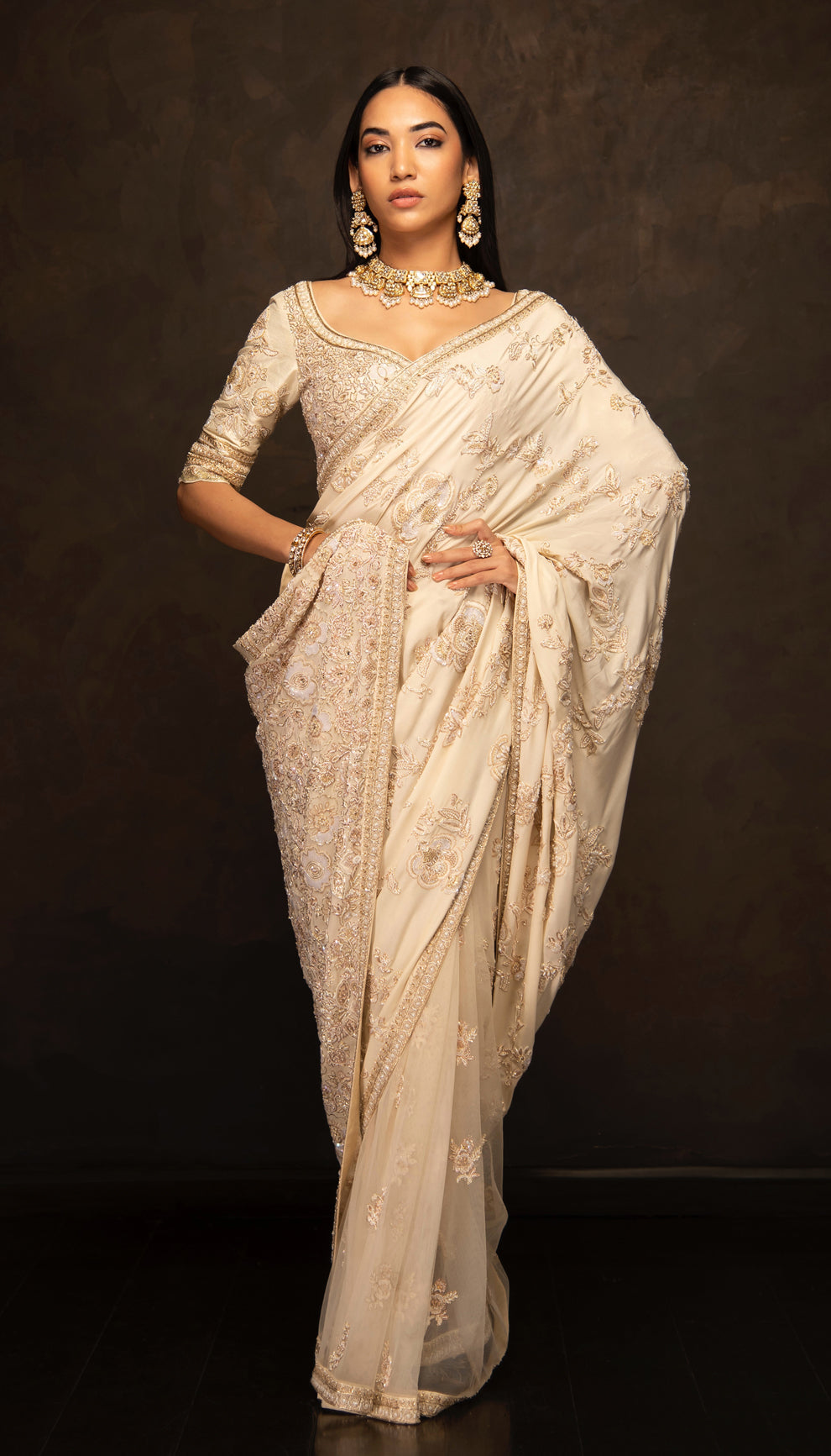 The Ivory Crepe Silk Saree