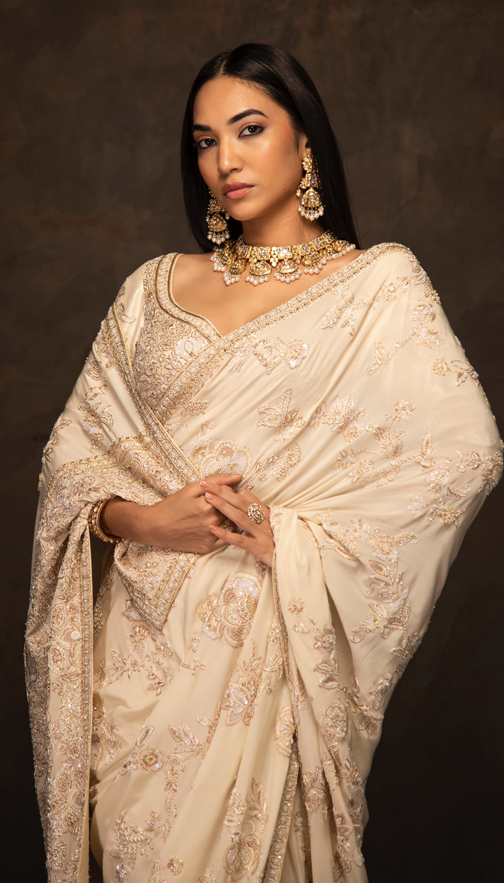 The Ivory Crepe Silk Saree