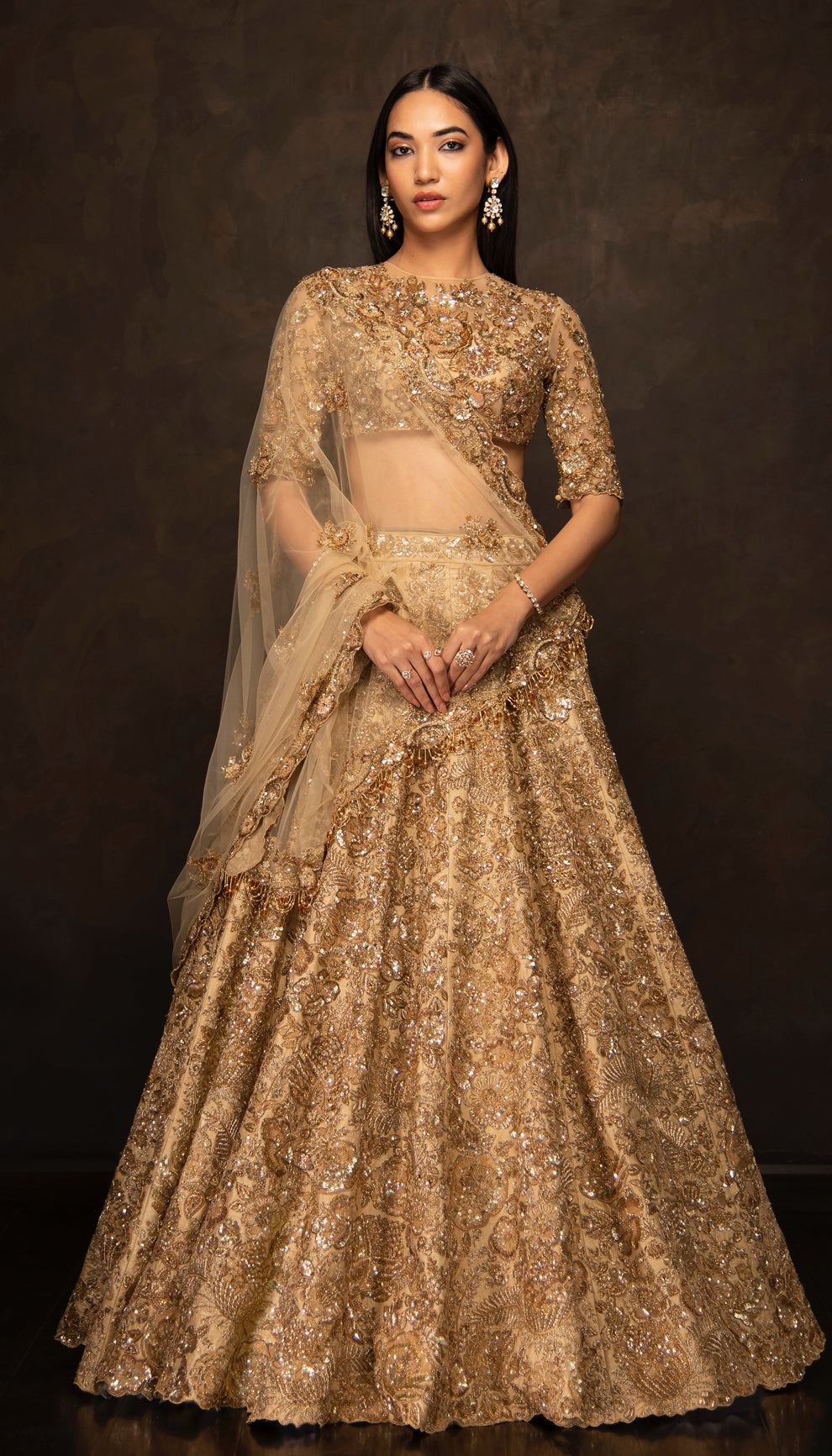 The Tropical Bloom Champagne Lehenga