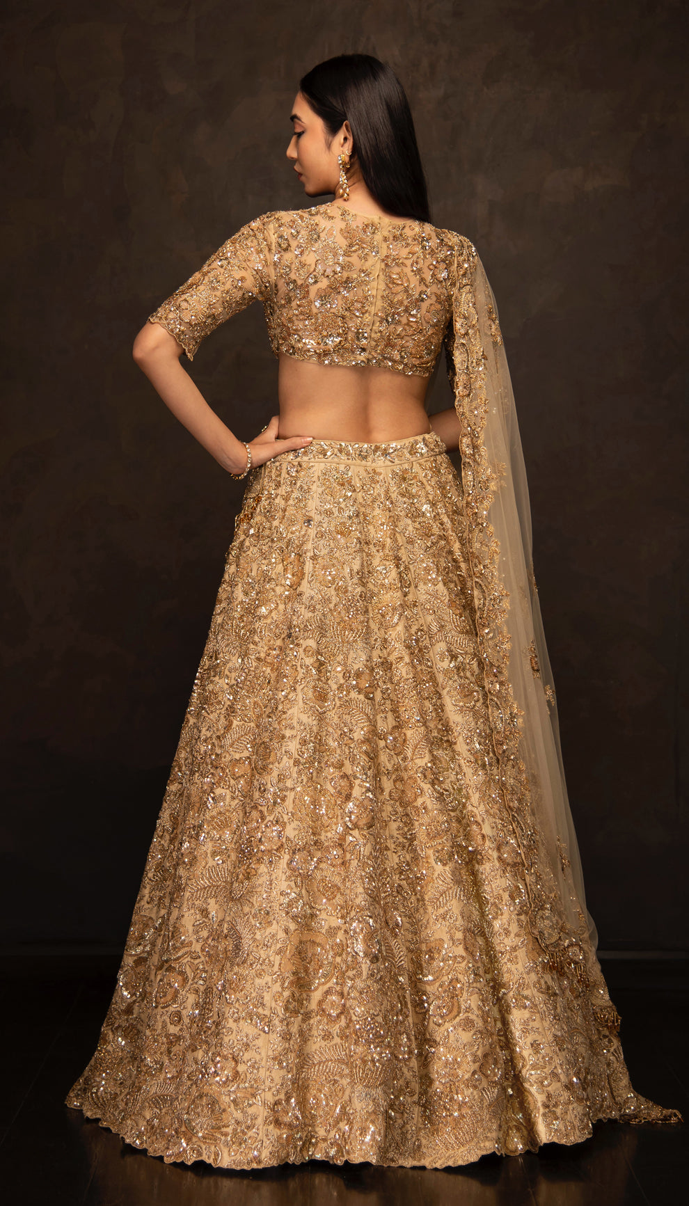 The Tropical Bloom Champagne Lehenga