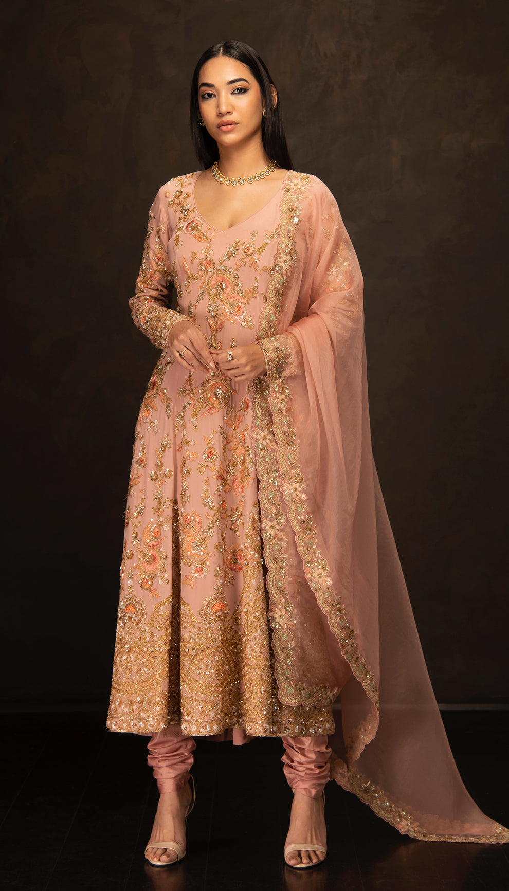 The Blush Pink Crepe Silk Kalidar