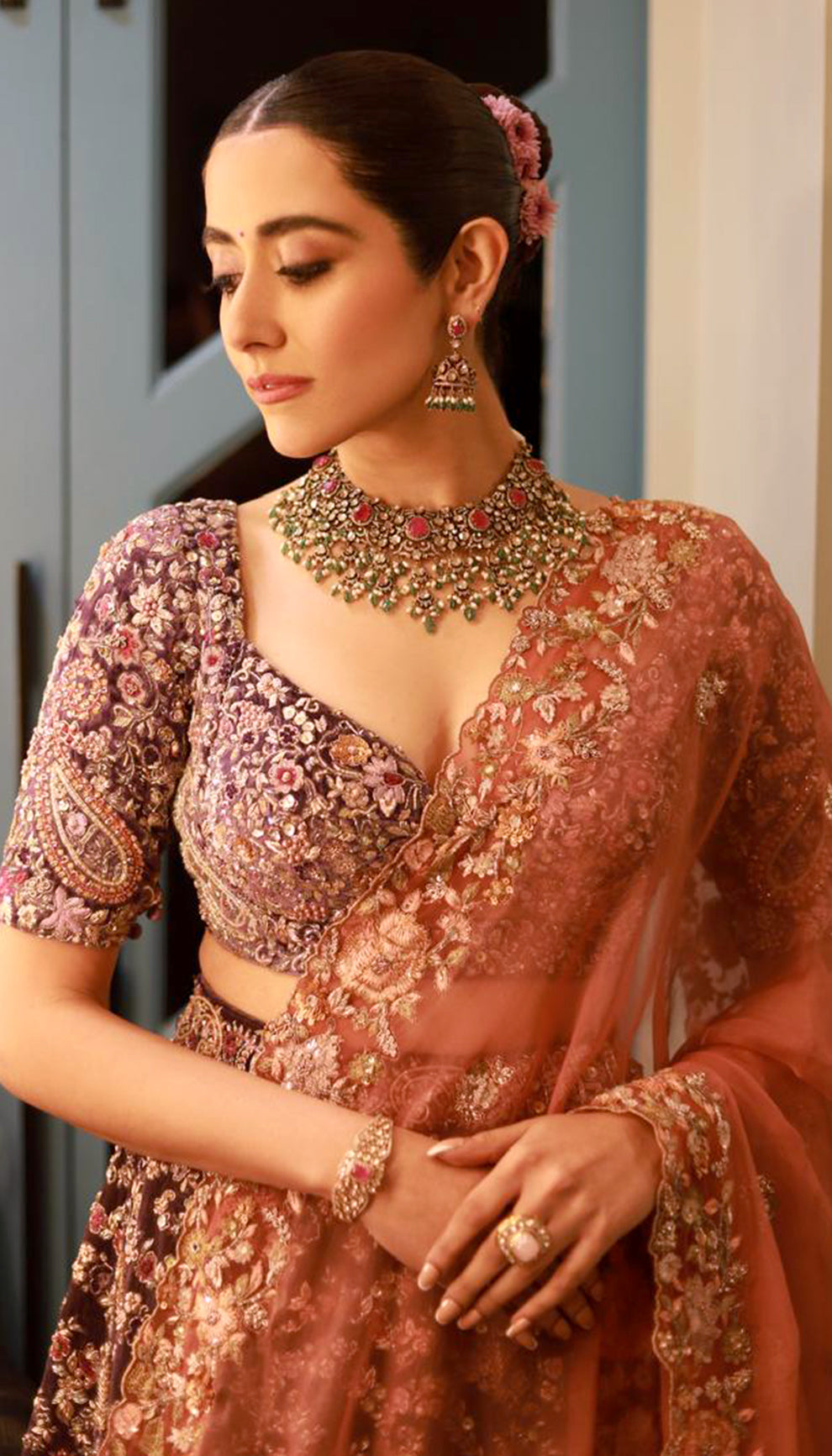 Jonita gandhi in the Imperial Paisley Lehenga by shyamal & bhumika