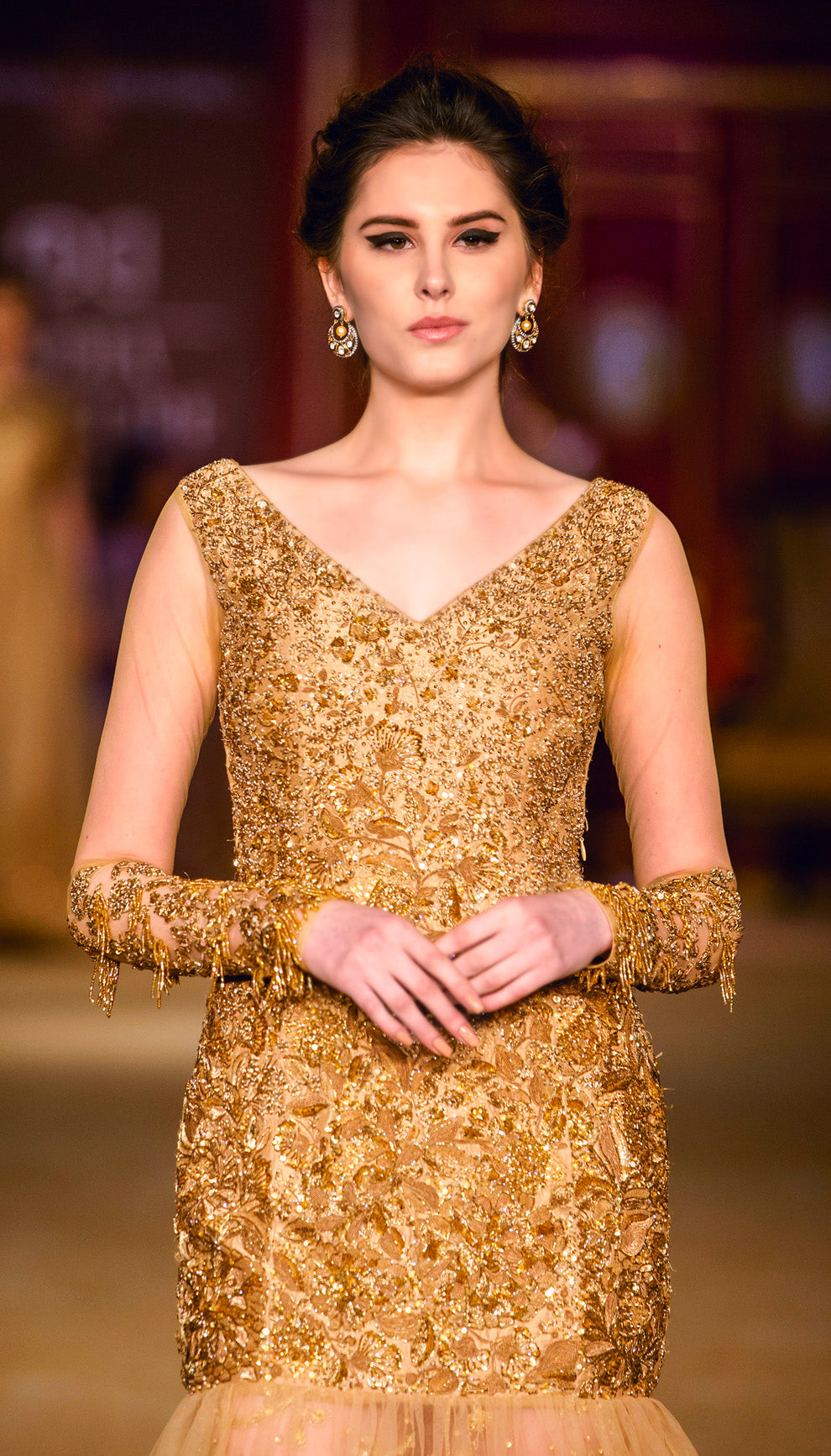 The Majestic Champagne Gold Tulle Ruffle Gown