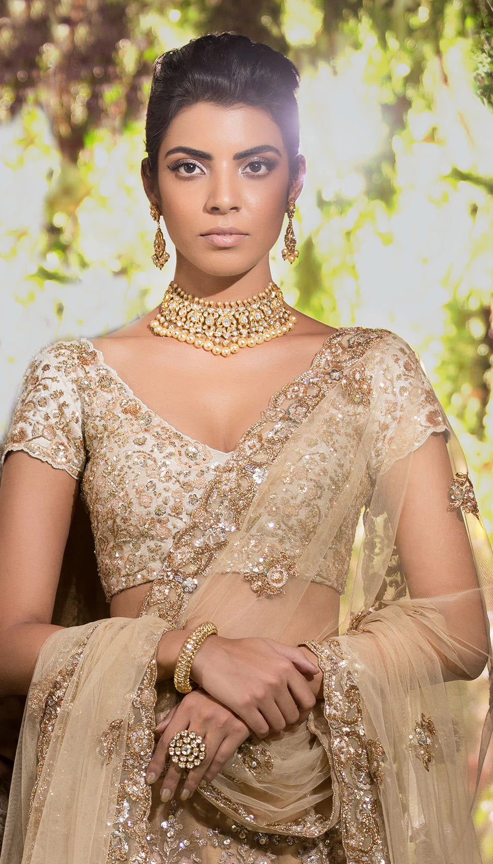 Classic Champagne Lehenga with Floral Embroidery