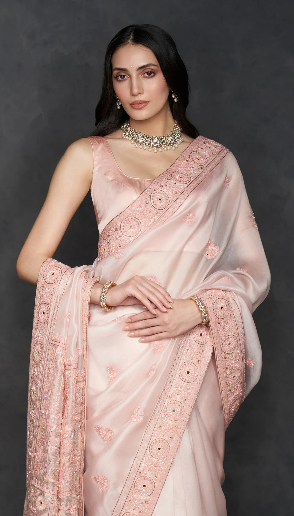 Blush Pink Organza Saree