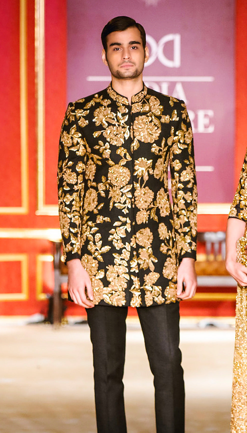 The Black Matka Silk Jacket with Floral Gold Embroidery