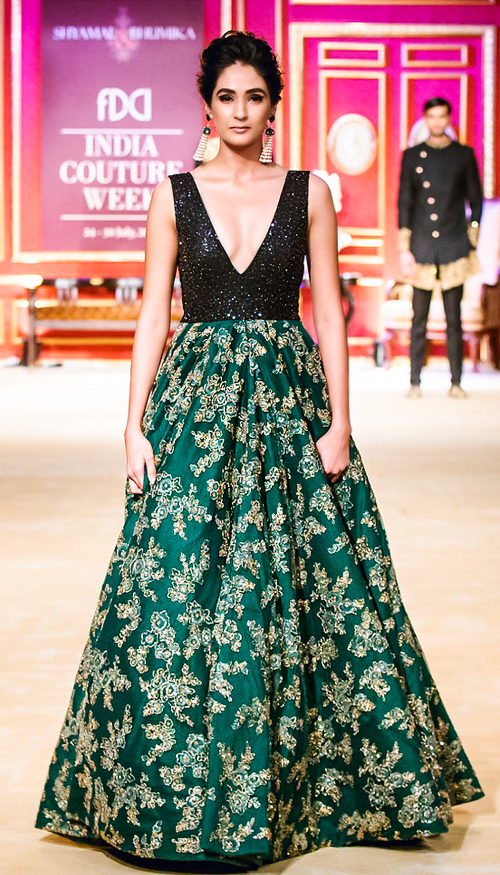 The Forest Green Embroidered Bias Gown