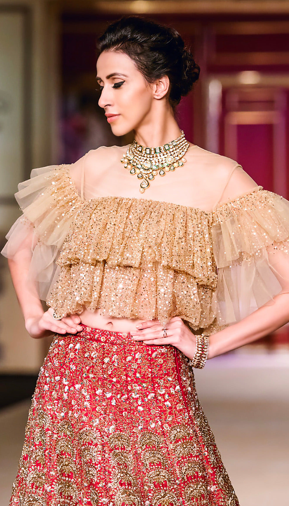 The Rust Red Raw Silk Embroidered Lehenga