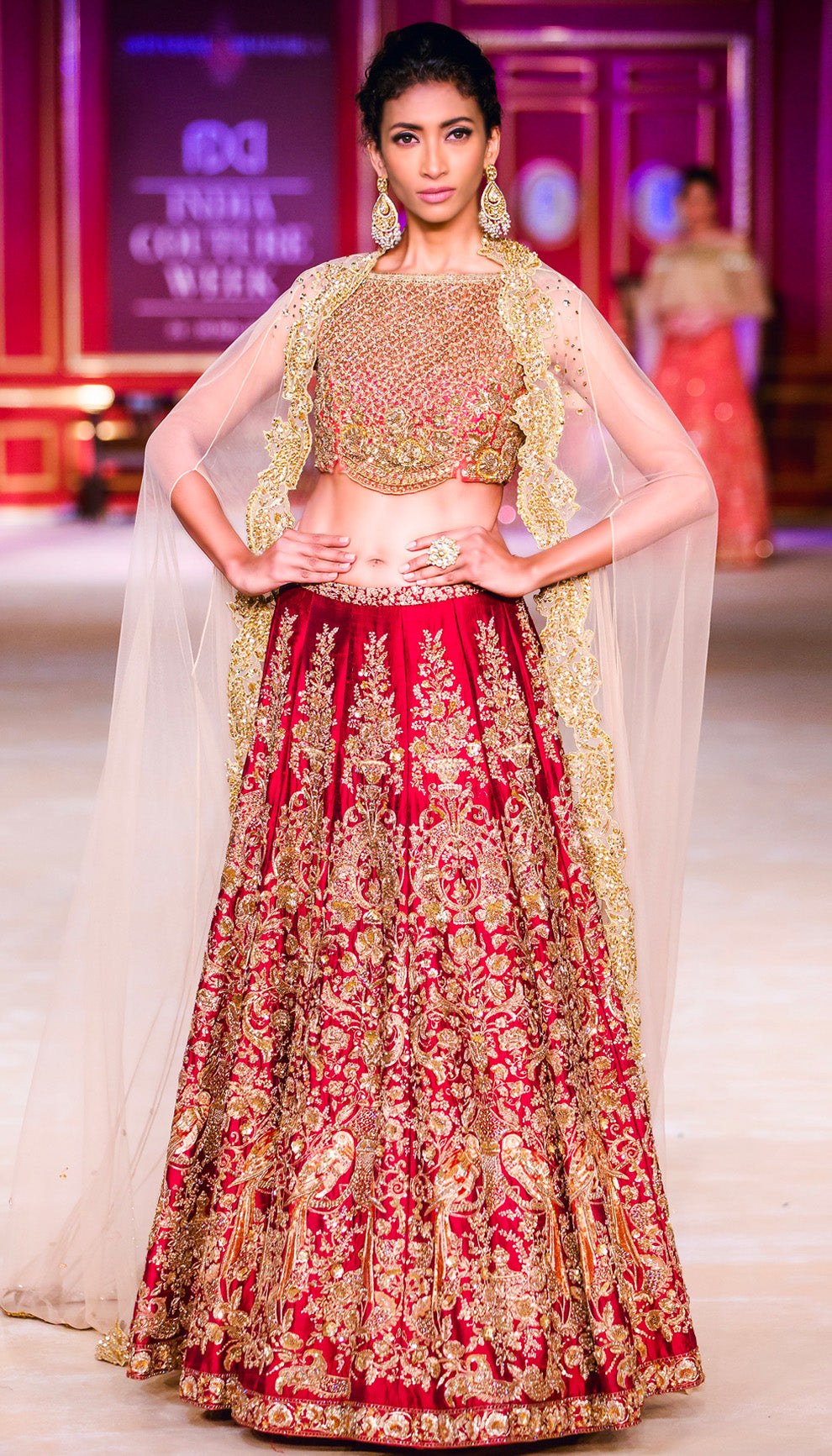 The Red Raw Silk Embroidered Lehenga