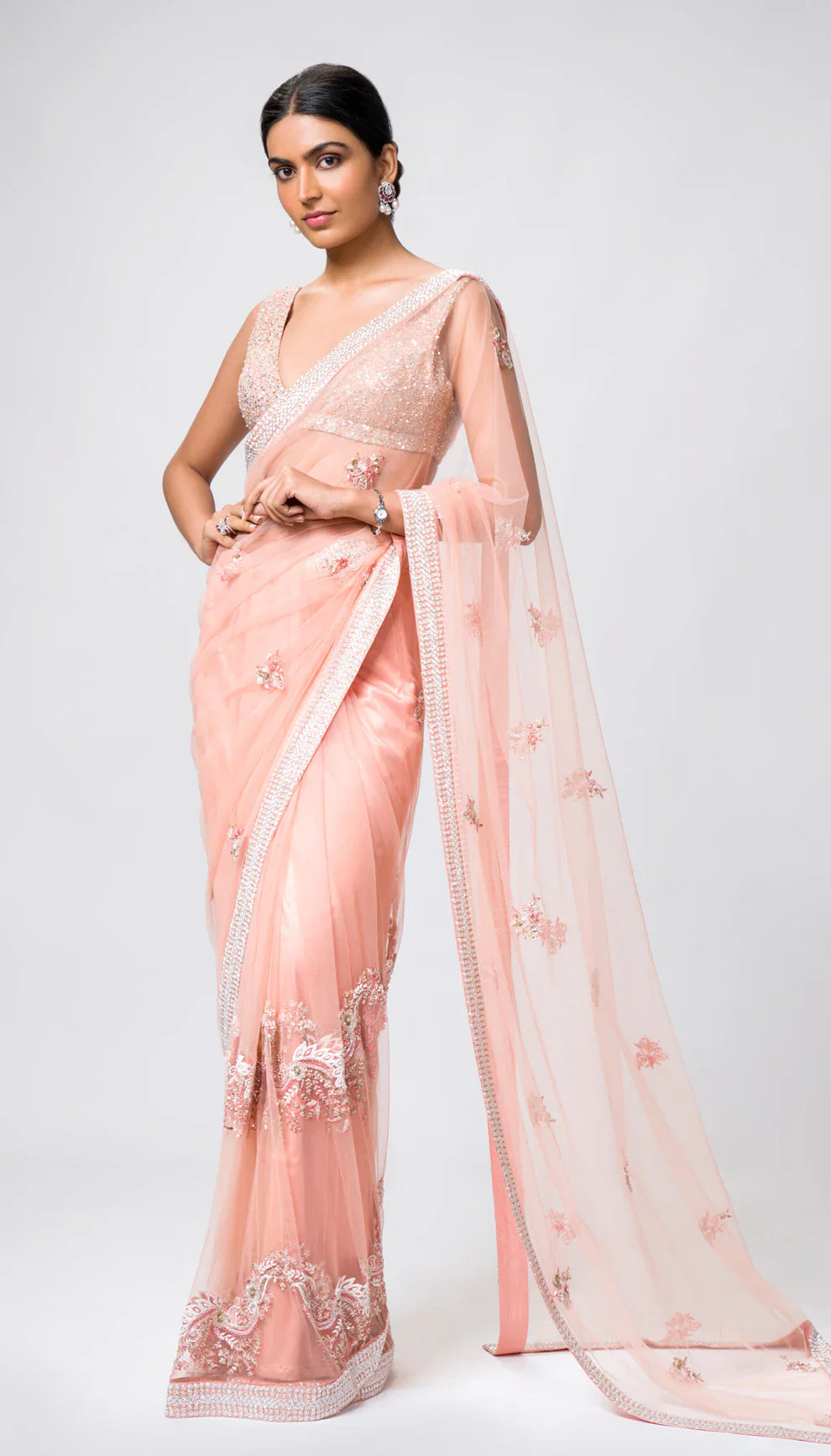 A Peach Tulle Saree
